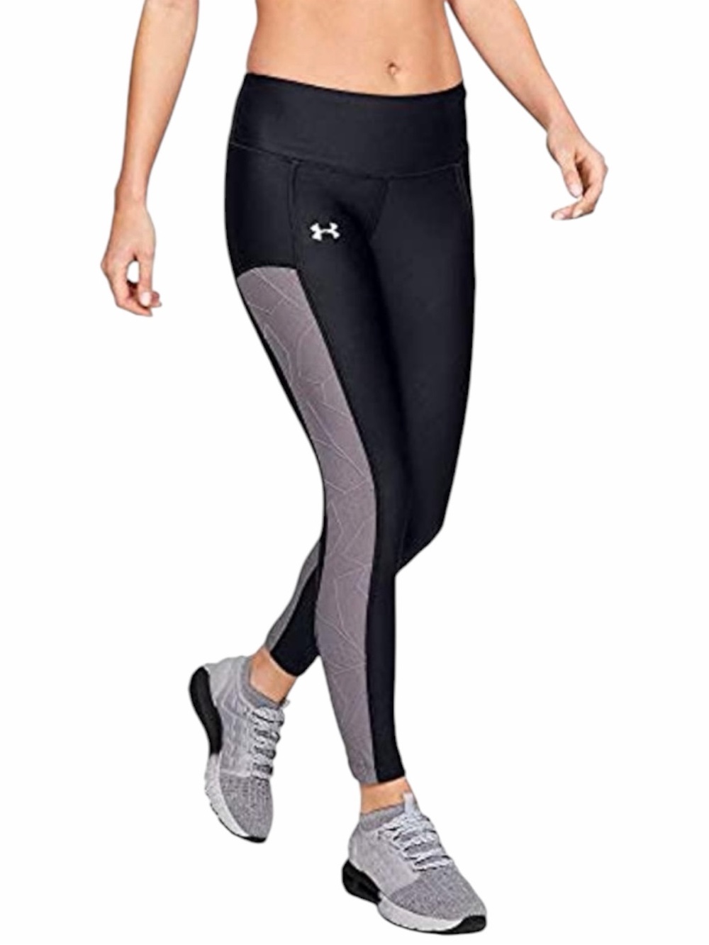 Under Armour Black Leggings with Soft Purple Patterned Side Panels